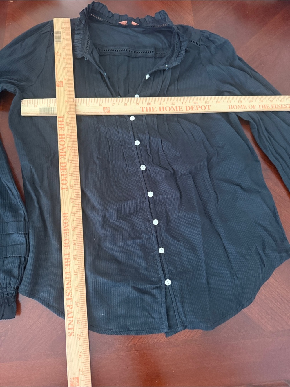 Quince organic cotton pheasant Black Ruffled Button-Front Blouse M - Picture 8 of 11